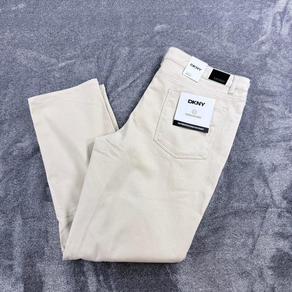 DKNY Stanton Slim Fit Ultimate Stretch Pants Khaki Beige 38x30 DKWB555 NWT $79